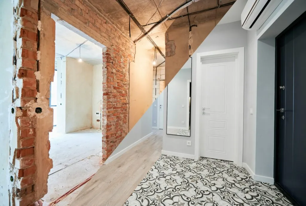 Apartment with doors before and after renovation.